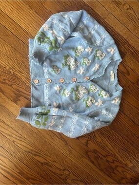 LoveShackFancy Light Blue Knit Top with Scalloped Edge